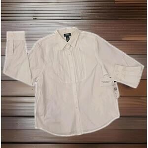 Lauren Ralph Lauren Shirt Womens XL  White Stripe Non Iron Long Sleeve LRL NWT